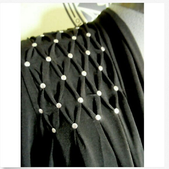 SANGRIA Studded Cardigan Sweater M Little Black Pintucked Draped 3/4 sleeve - Picture 3 of 6